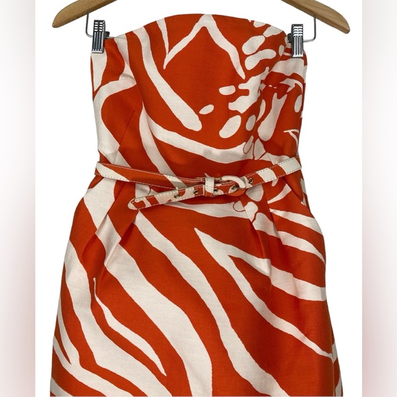 Kate Spade dress orange cream strapless JUNGLE JACQUARD cotton silk blend Size 0 - Picture 5 of 16